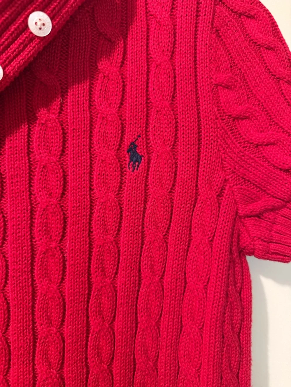 Ralph Lauren Short-Sleeve Cable Knit Dress in Vivid Red Girls XL 16
